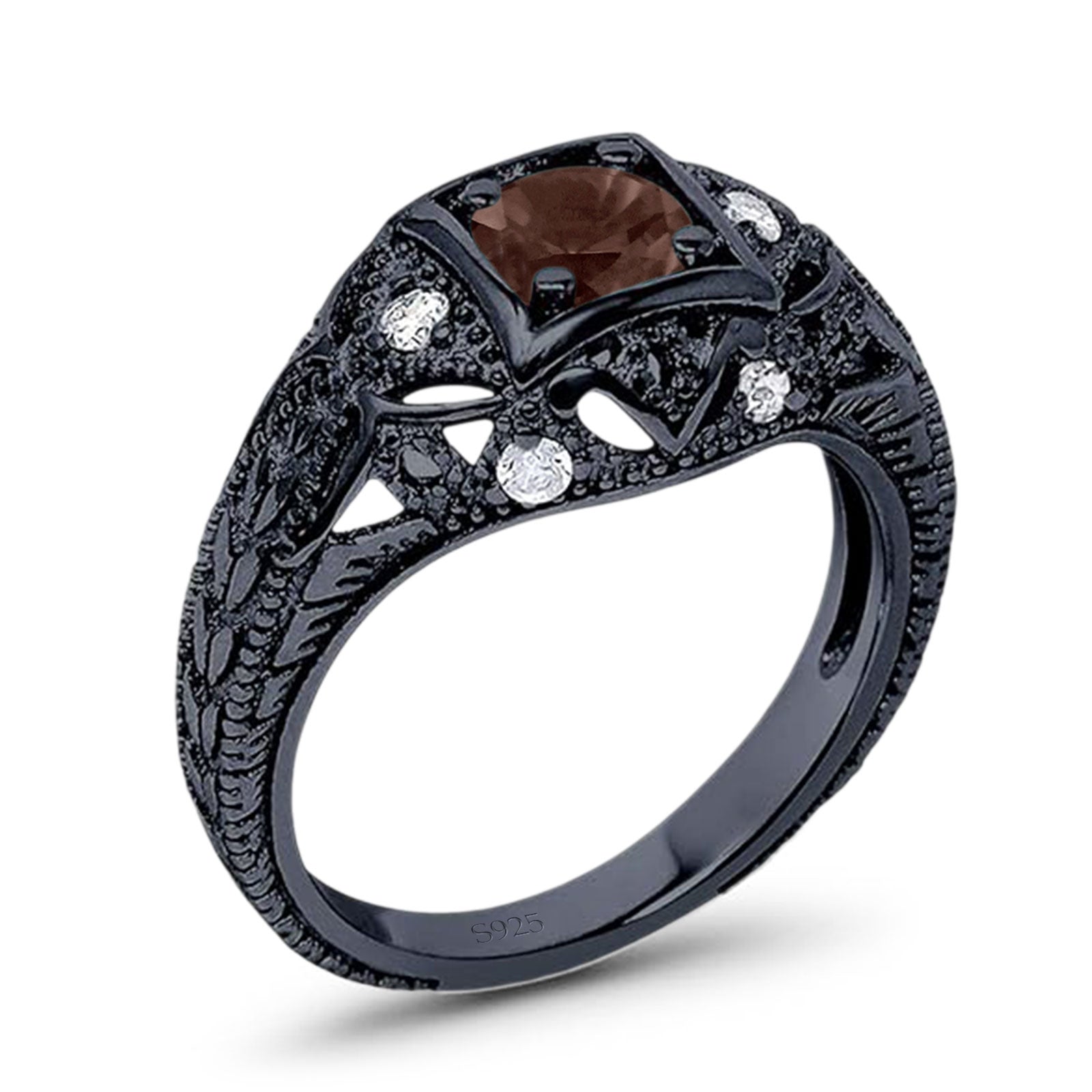 Art Deco Round Natural Stone Filigree Ring