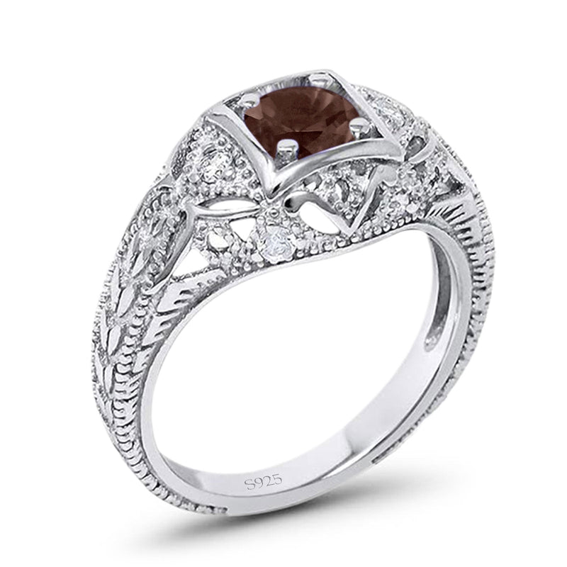 Art Deco Round Natural Stone Filigree Ring