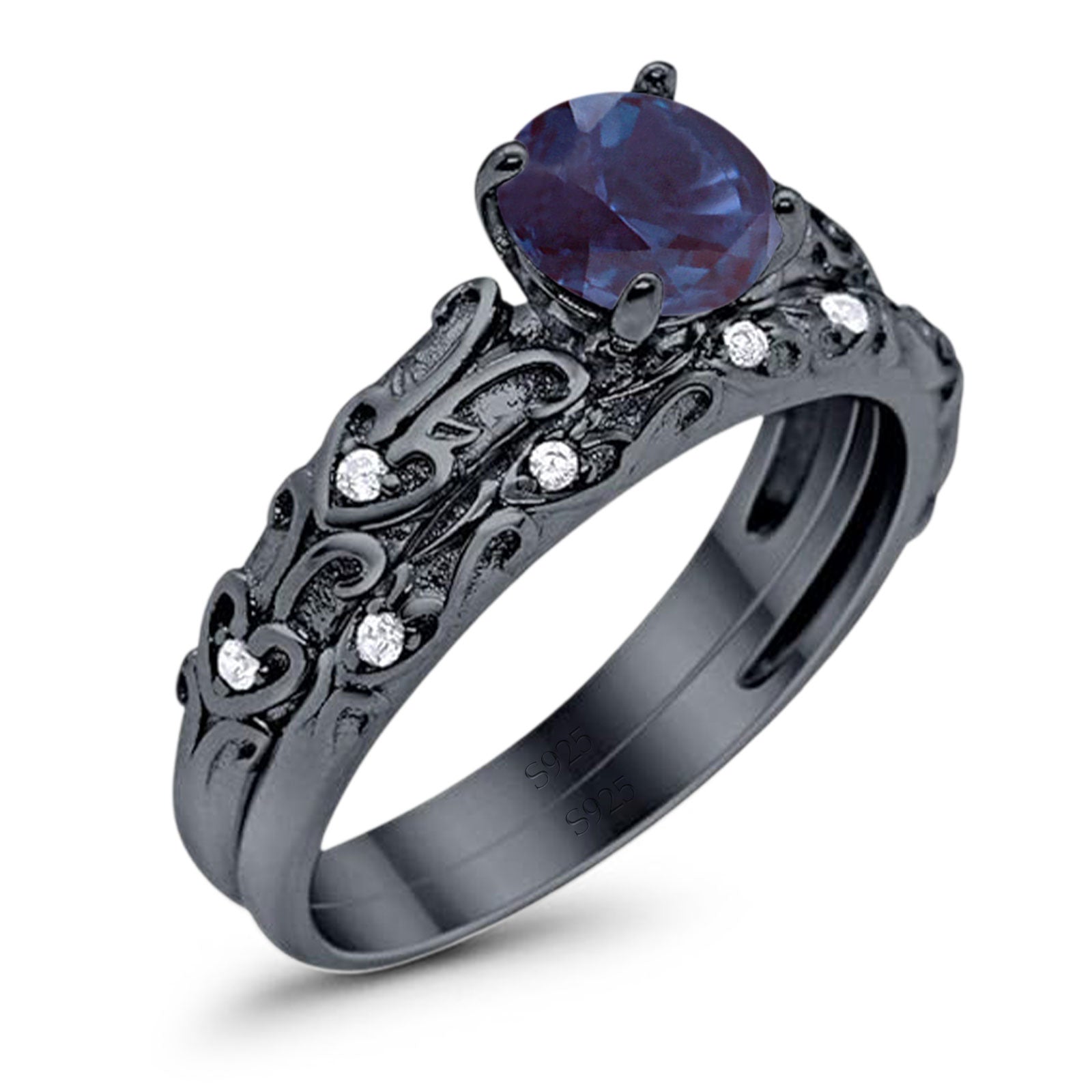 Two Piece Round Natural Stone Bridal Ring