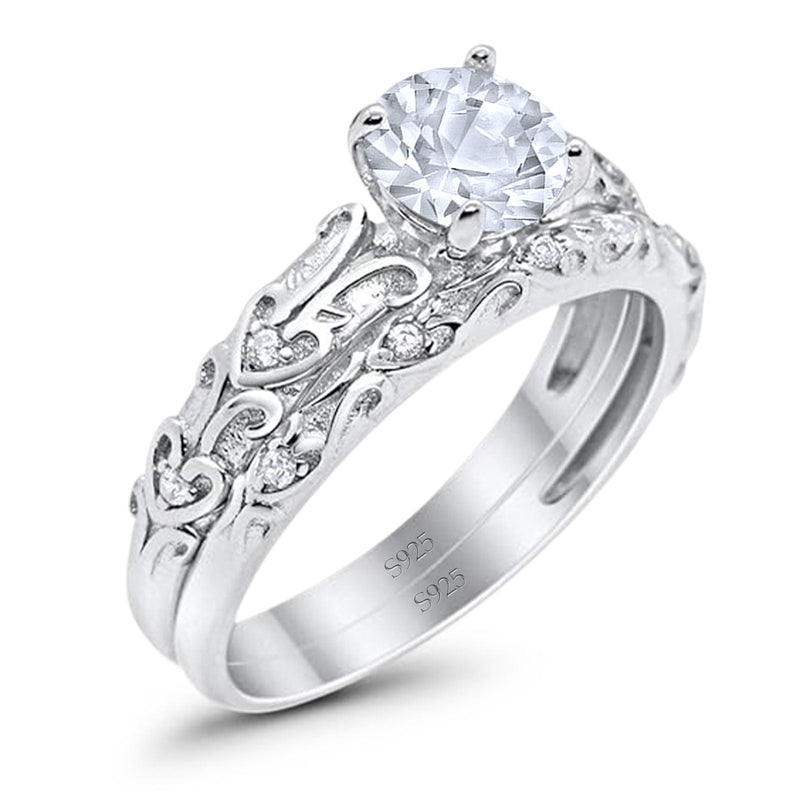 Two Piece Round Natural Stone Bridal Ring