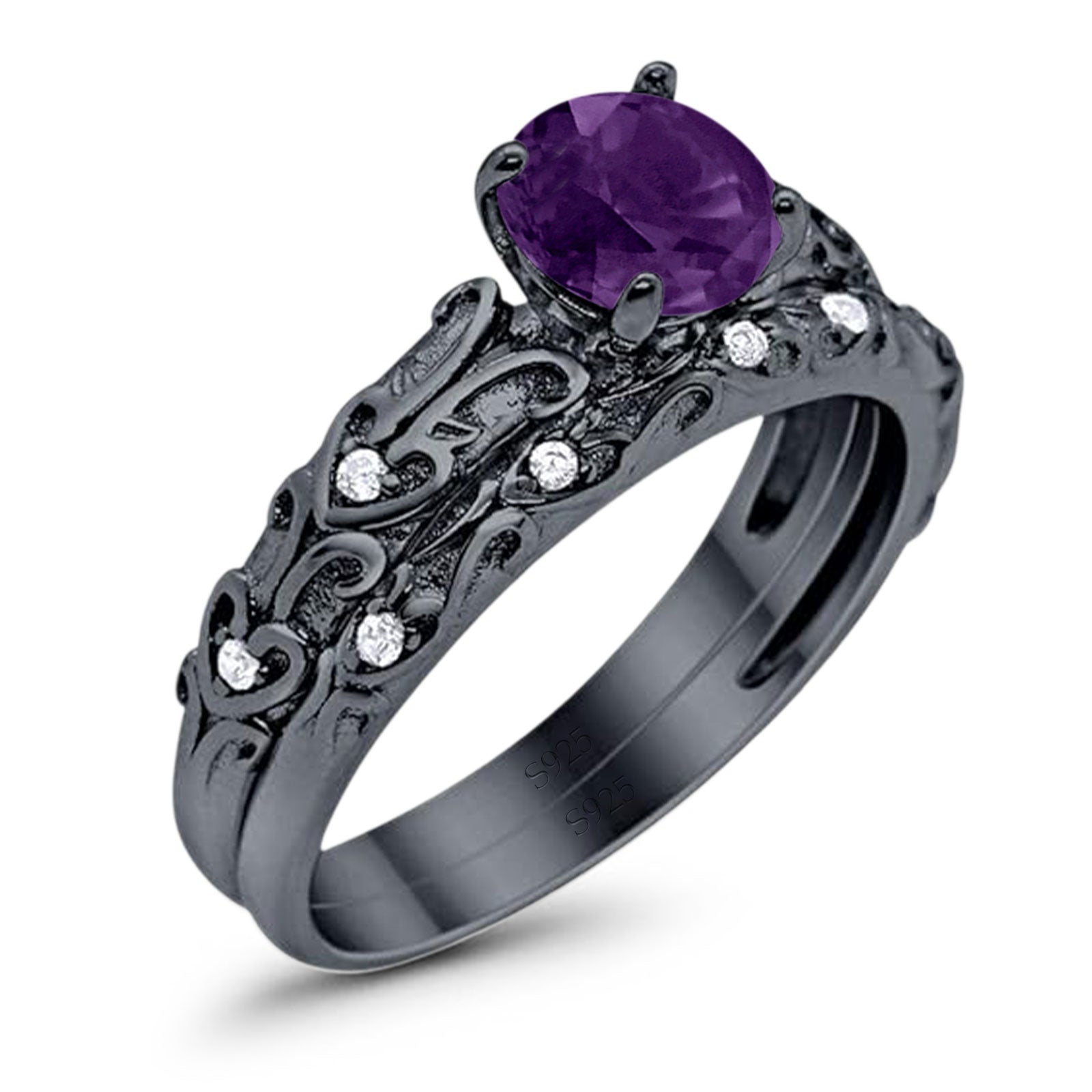 Two Piece Round Natural Stone Bridal Ring