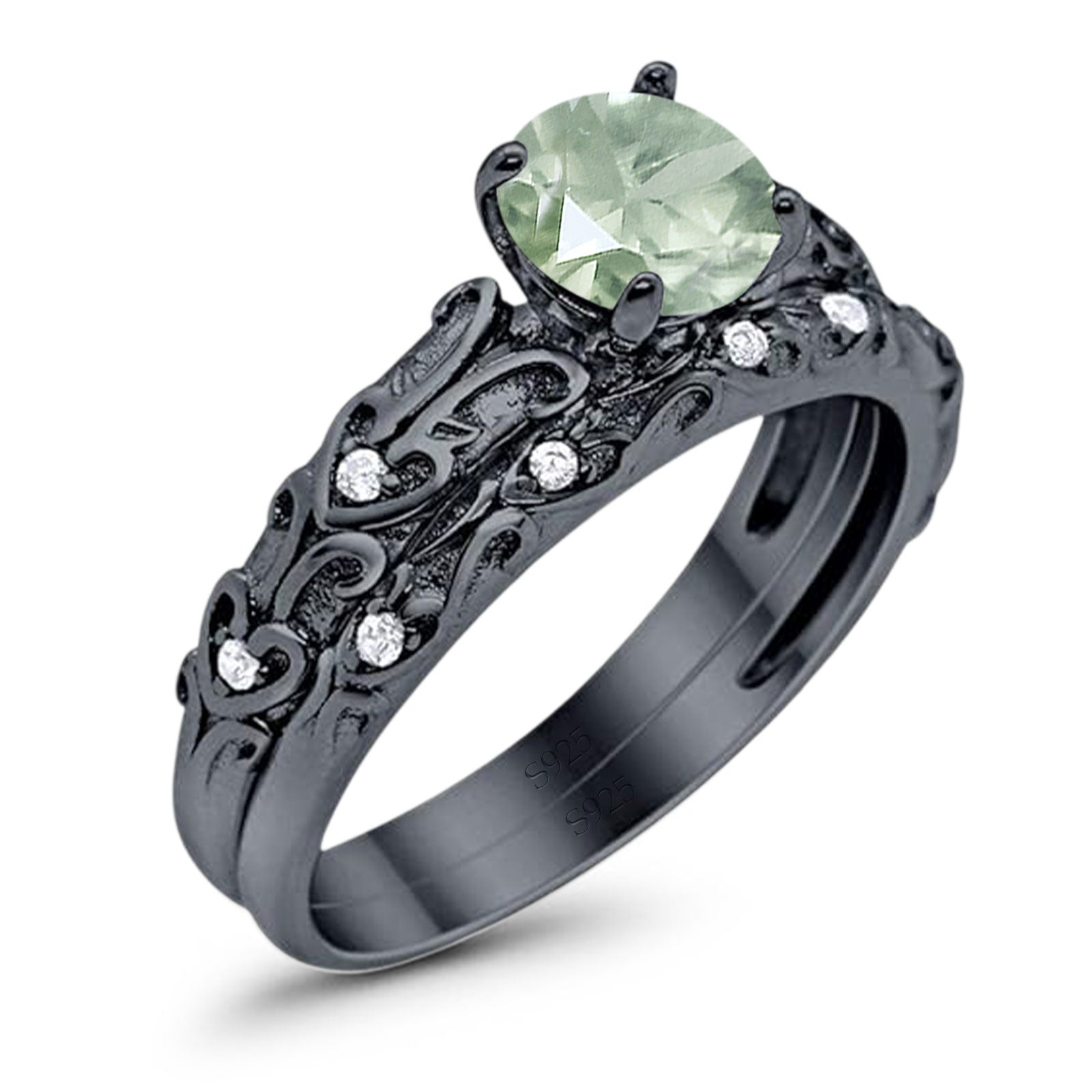 Two Piece Round Natural Stone Bridal Ring