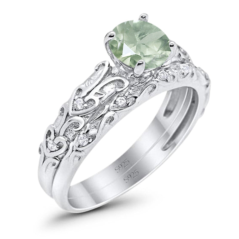 Two Piece Round Natural Stone Bridal Ring