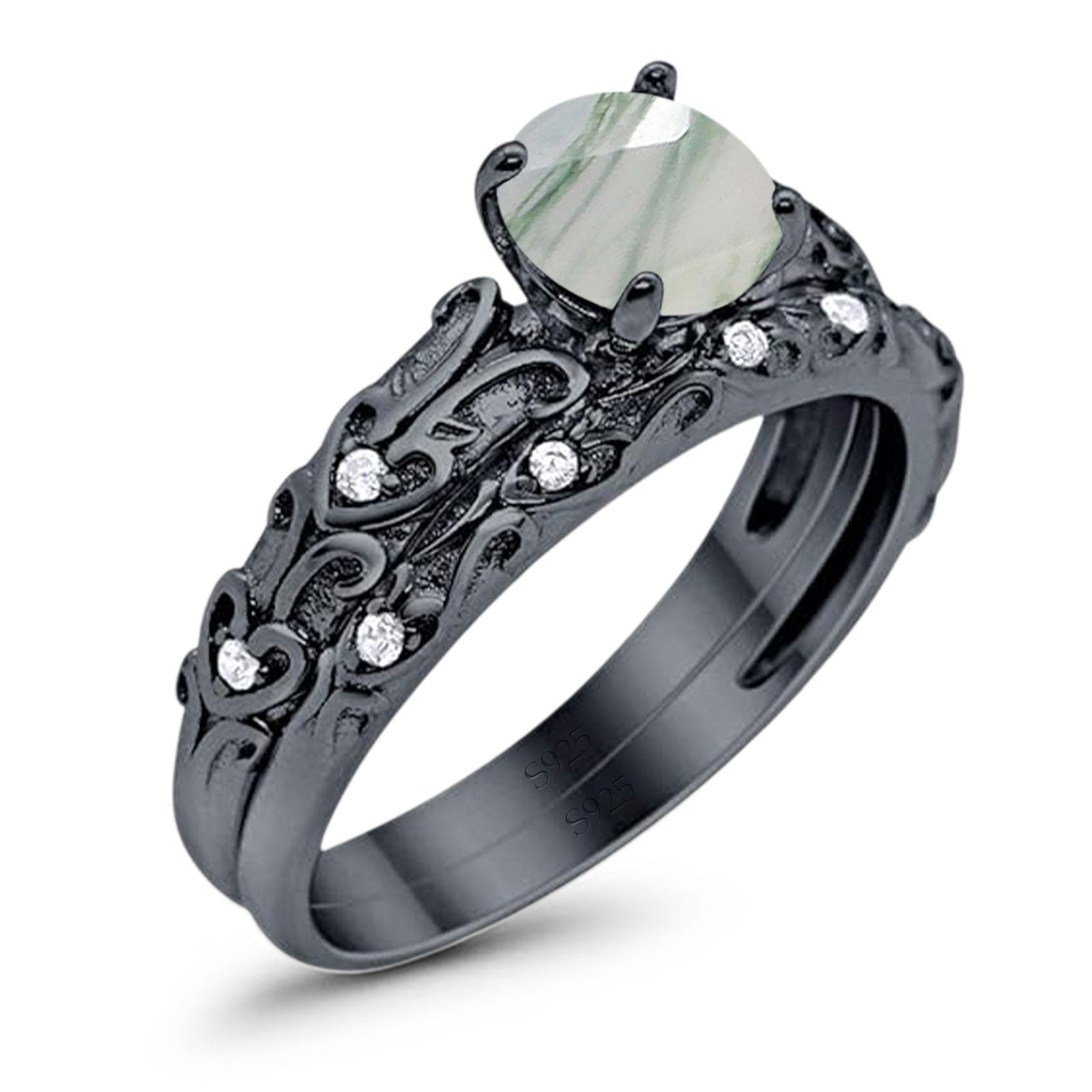 Two Piece Round Natural Stone Bridal Ring