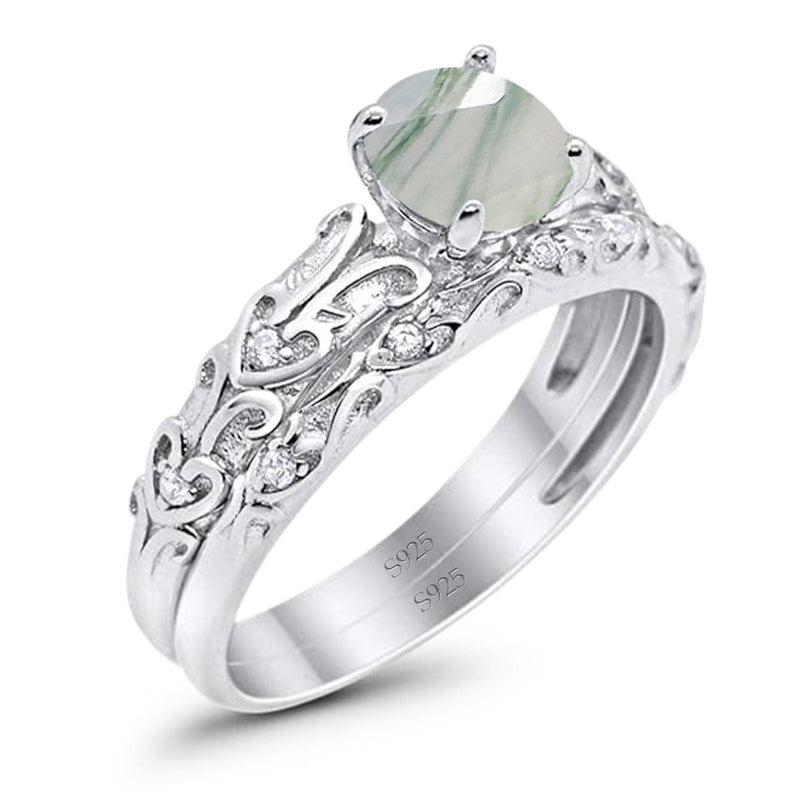 Two Piece Round Natural Stone Bridal Ring