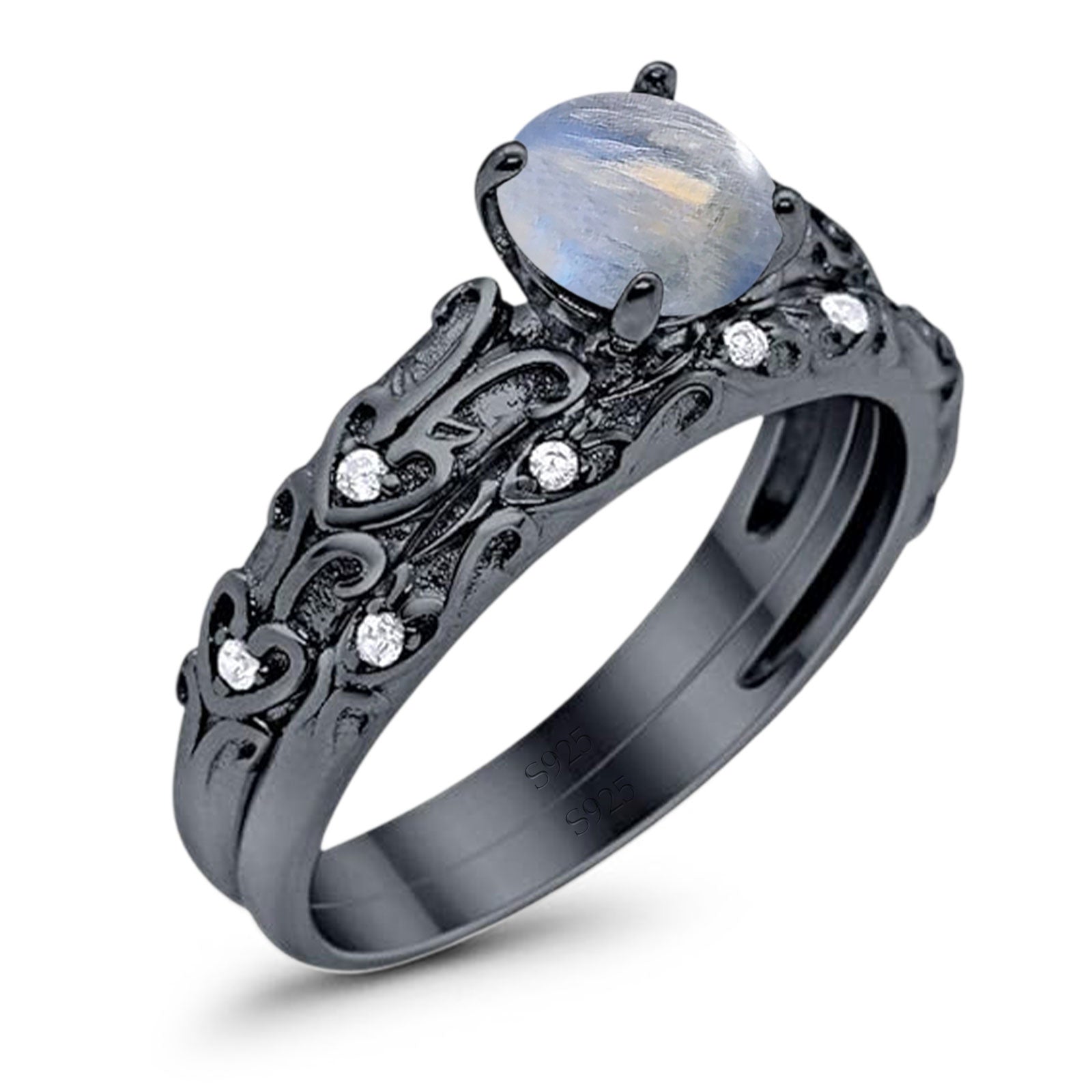 Two Piece Round Natural Stone Bridal Ring