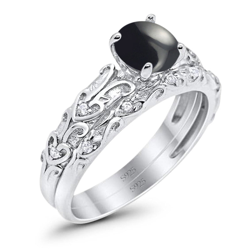 Two Piece Round Natural Stone Bridal Ring