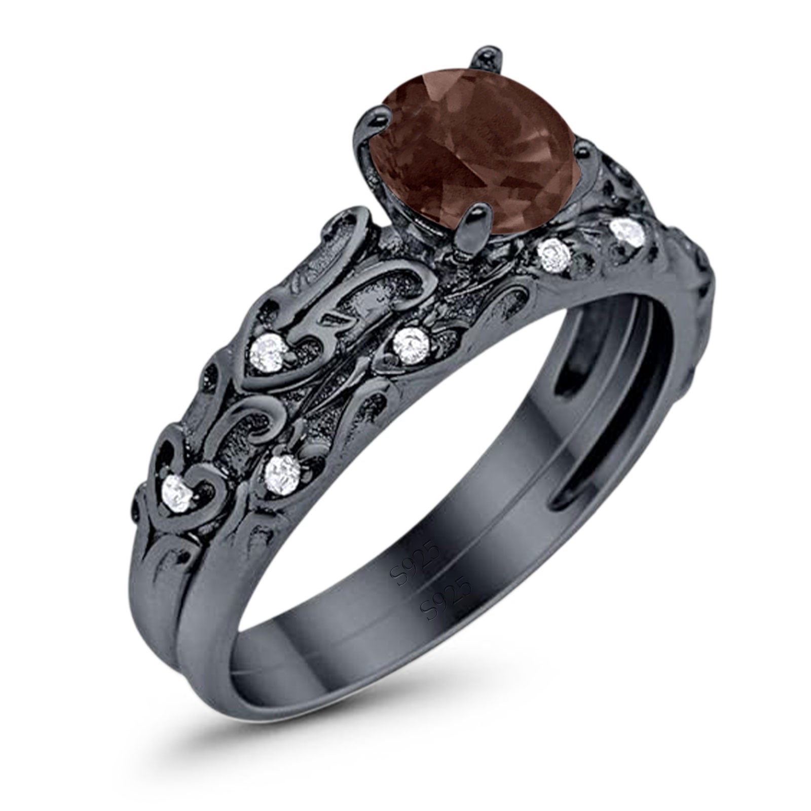 Two Piece Round Natural Stone Bridal Ring
