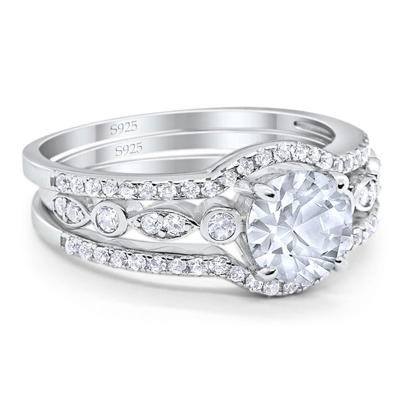 Three Piece Round Natural Stone Bridal Ring