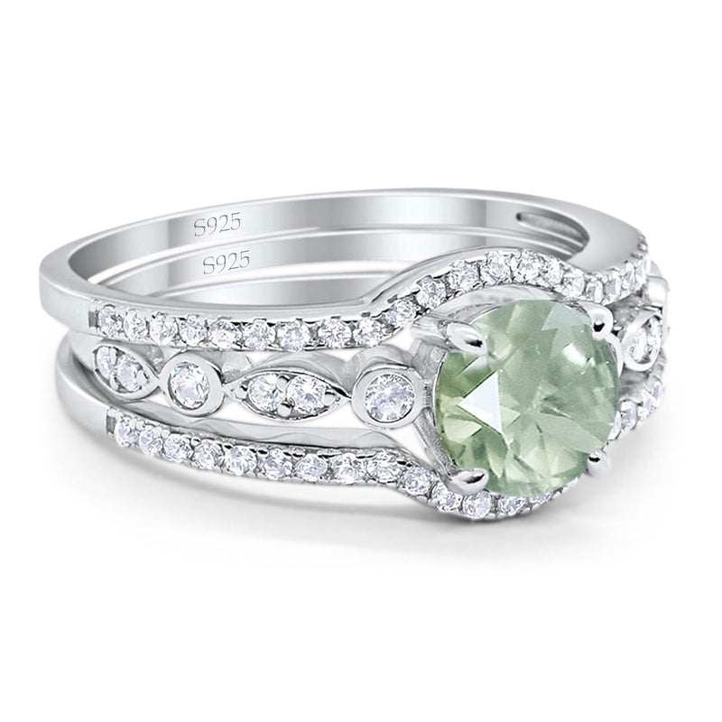 Three Piece Round Natural Stone Bridal Ring