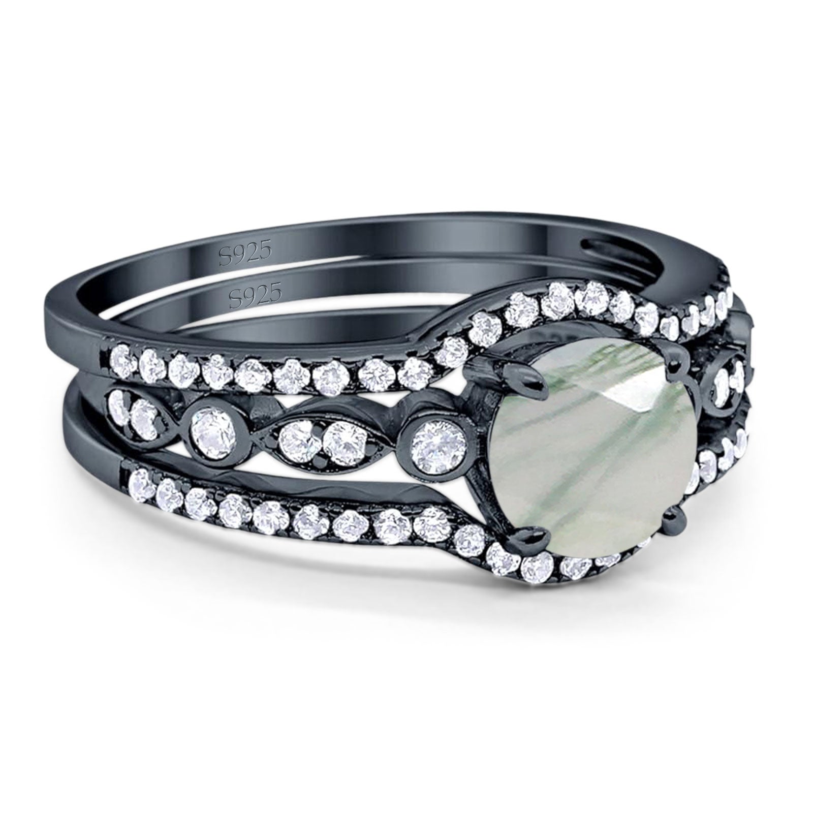 Three Piece Round Natural Stone Bridal Ring
