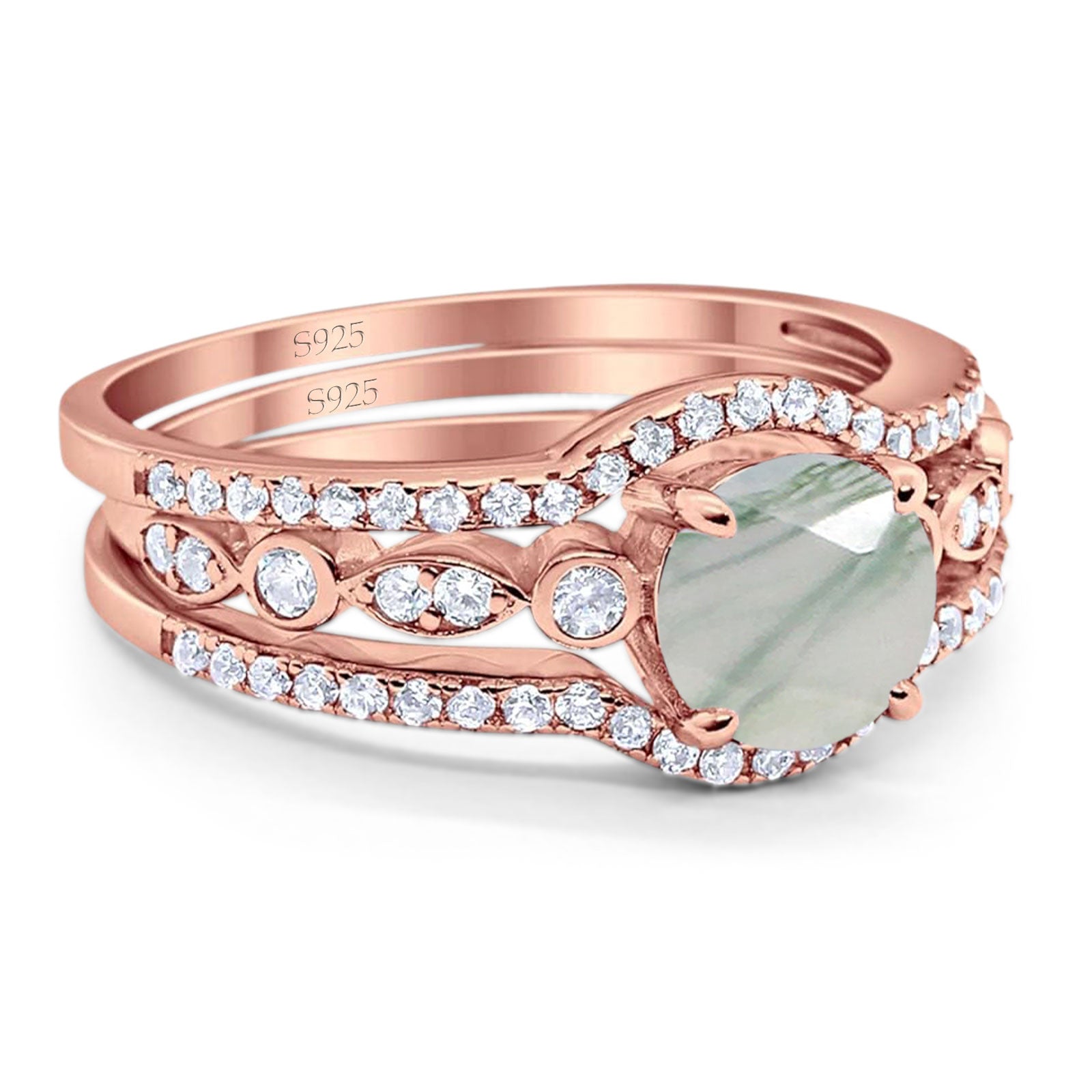Three Piece Round Natural Stone Bridal Ring