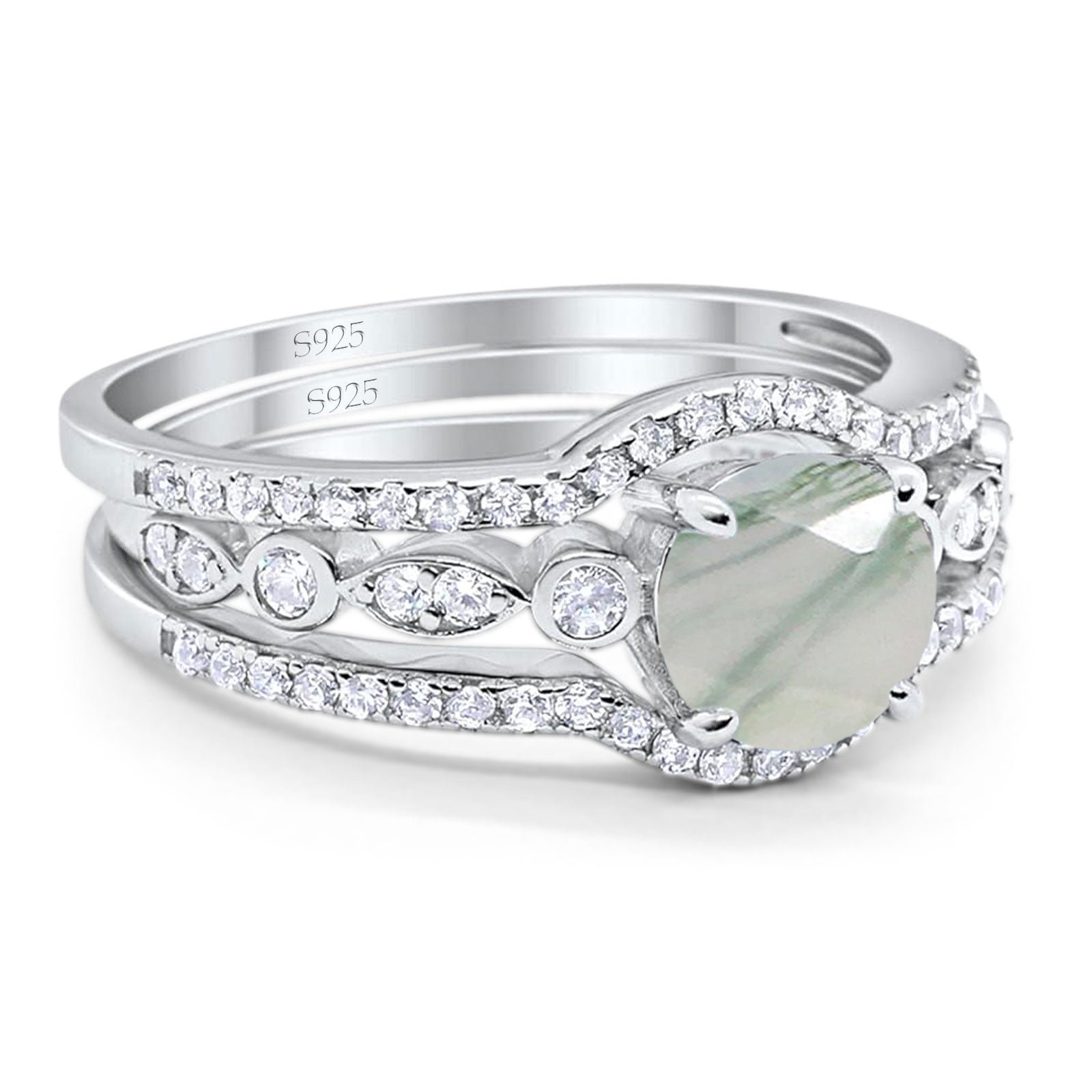 Three Piece Round Natural Stone Bridal Ring