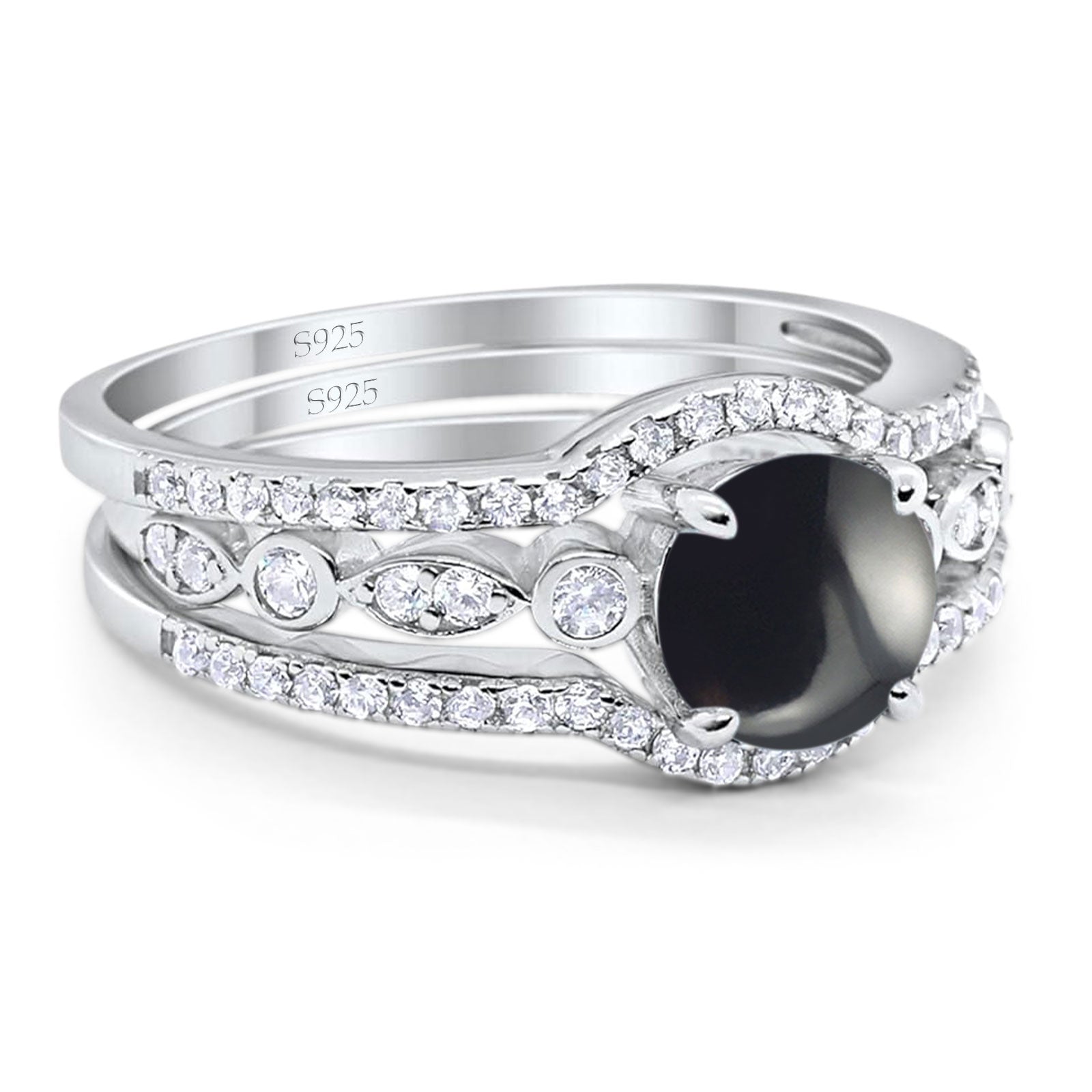 Three Piece Round Natural Stone Bridal Ring