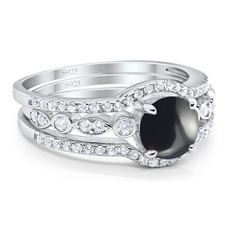 Three Piece Round Natural Stone Bridal Ring