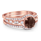 Three Piece Round Natural Stone Bridal Ring