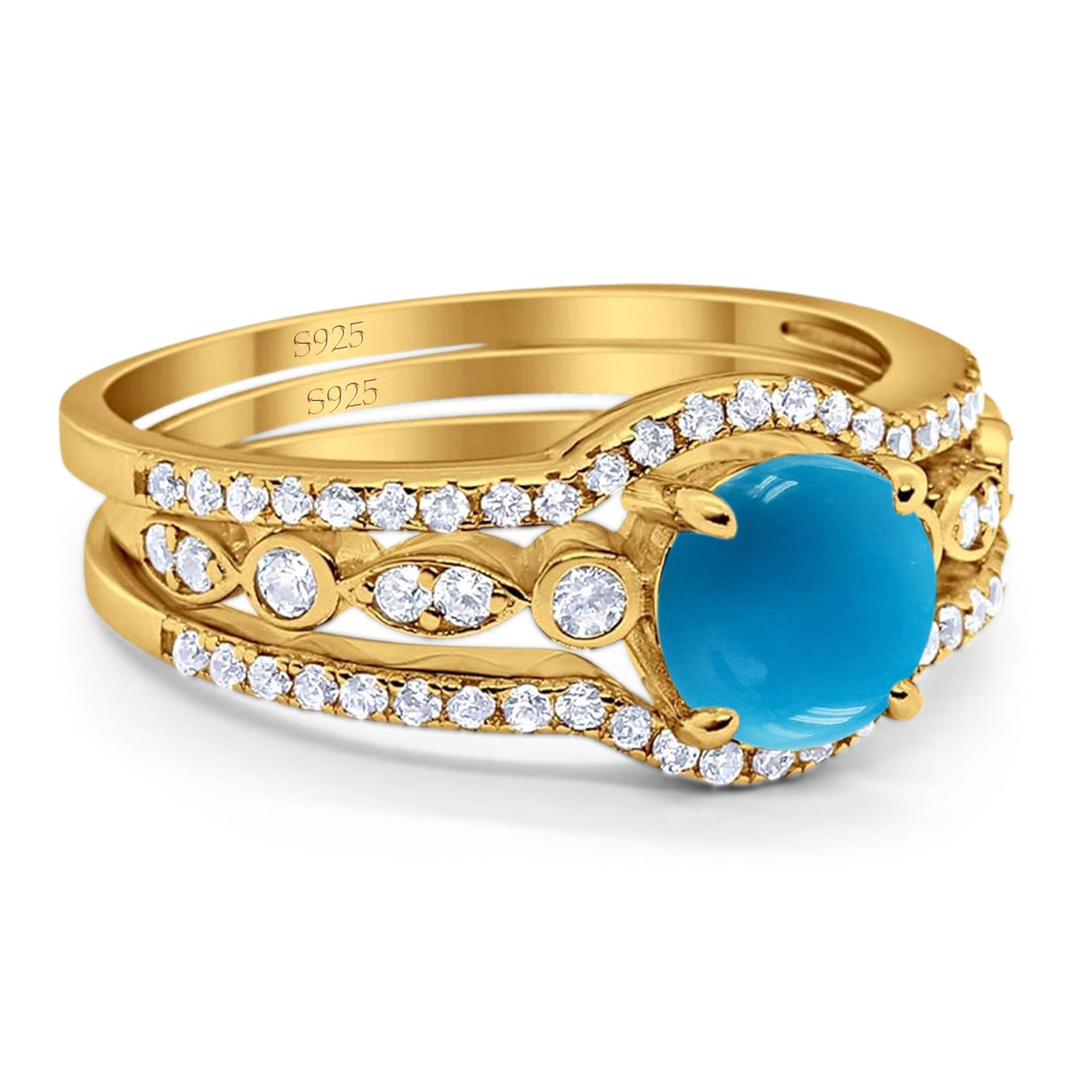 Three Piece Round Natural Stone Bridal Ring