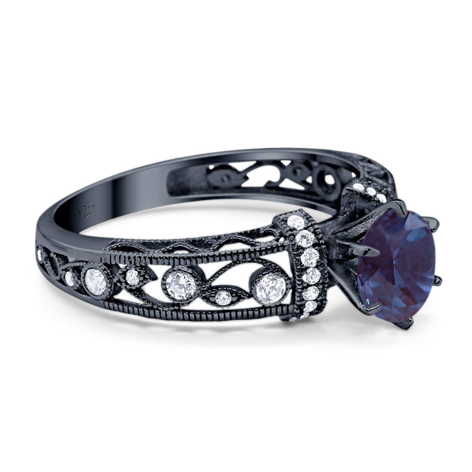 Art Deco Round Natural Stone Floral Ring