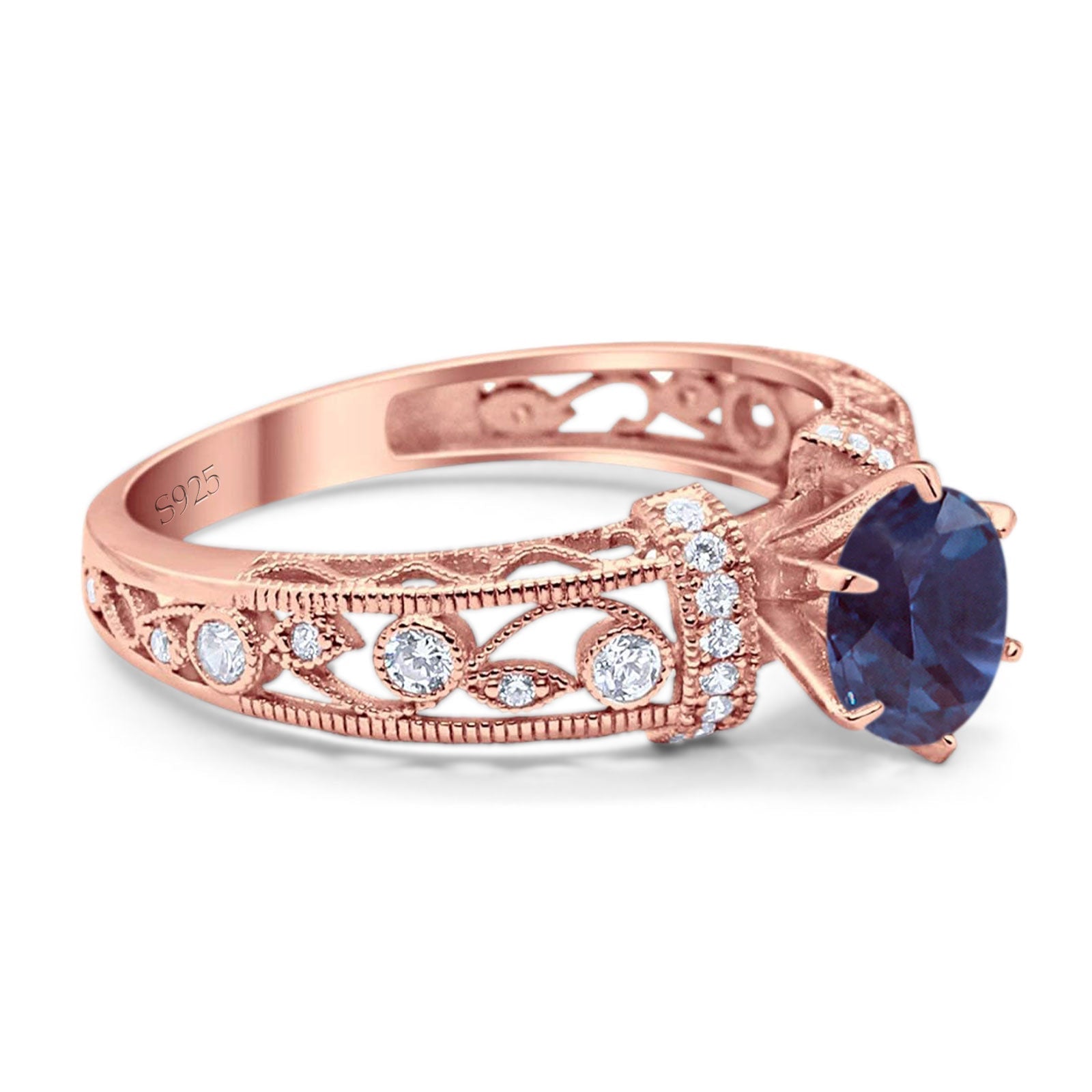 Art Deco Round Natural Stone Floral Ring