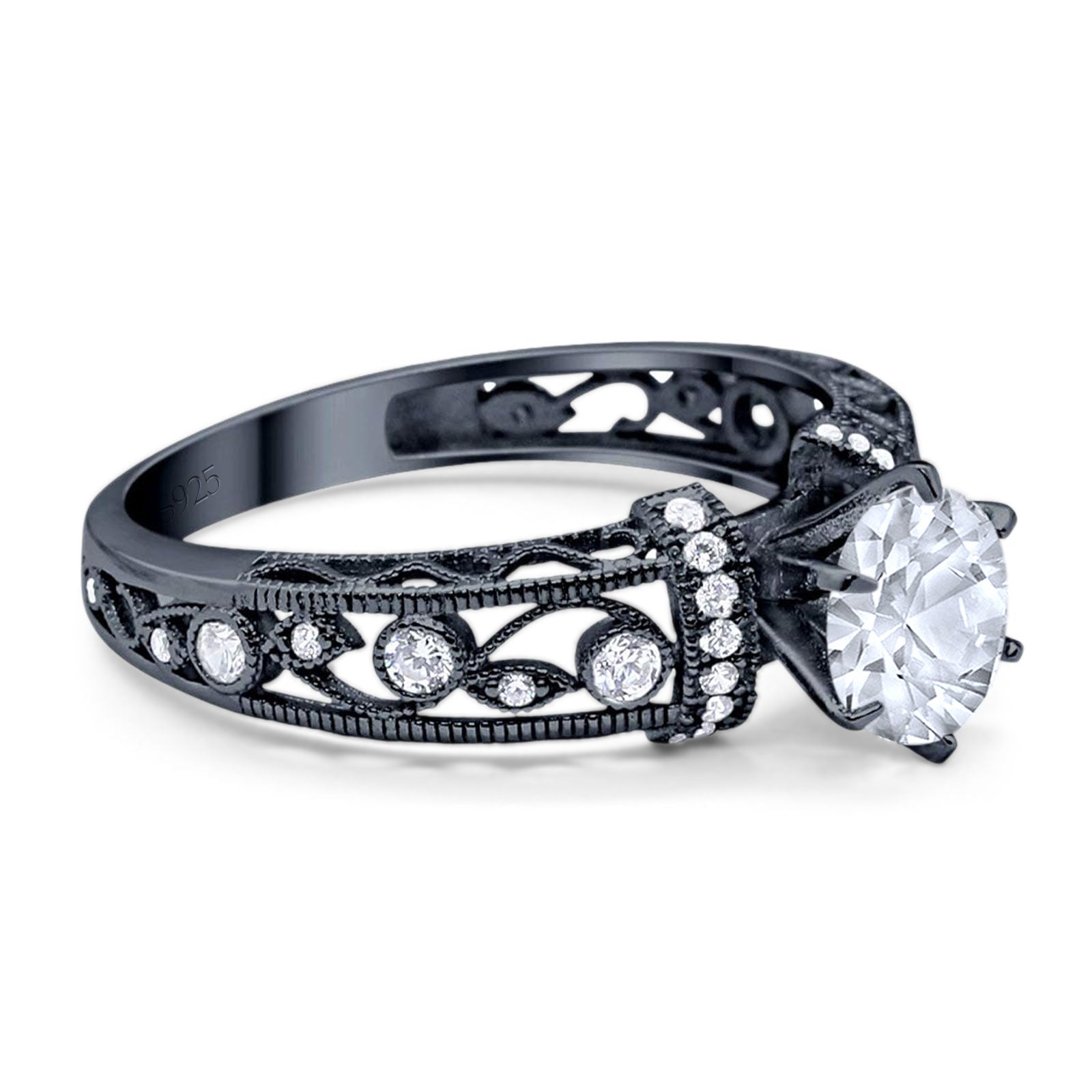 Art Deco Round Natural Stone Floral Ring