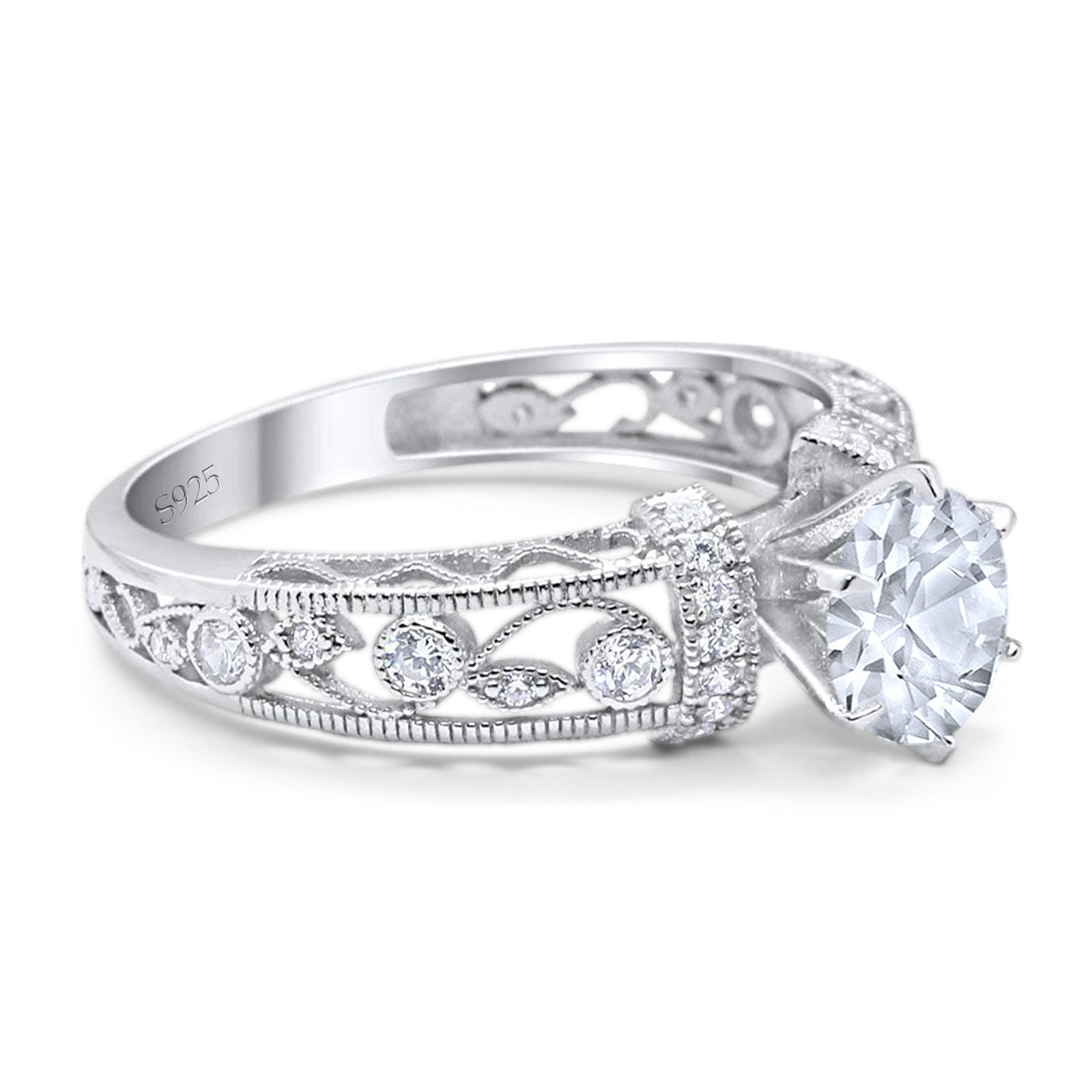 Art Deco Round Natural Stone Floral Ring