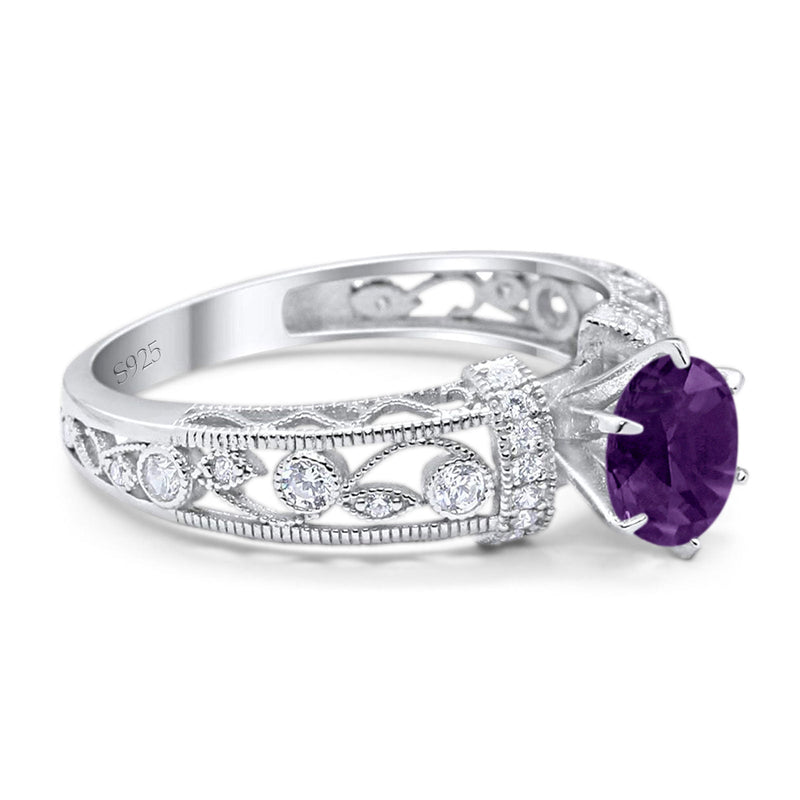 Art Deco Round Natural Stone Floral Ring