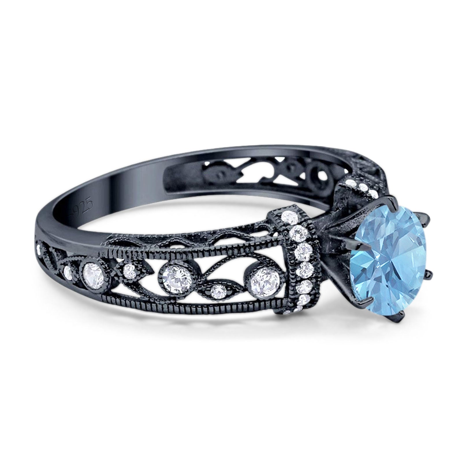 Art Deco Round Natural Stone Floral Ring