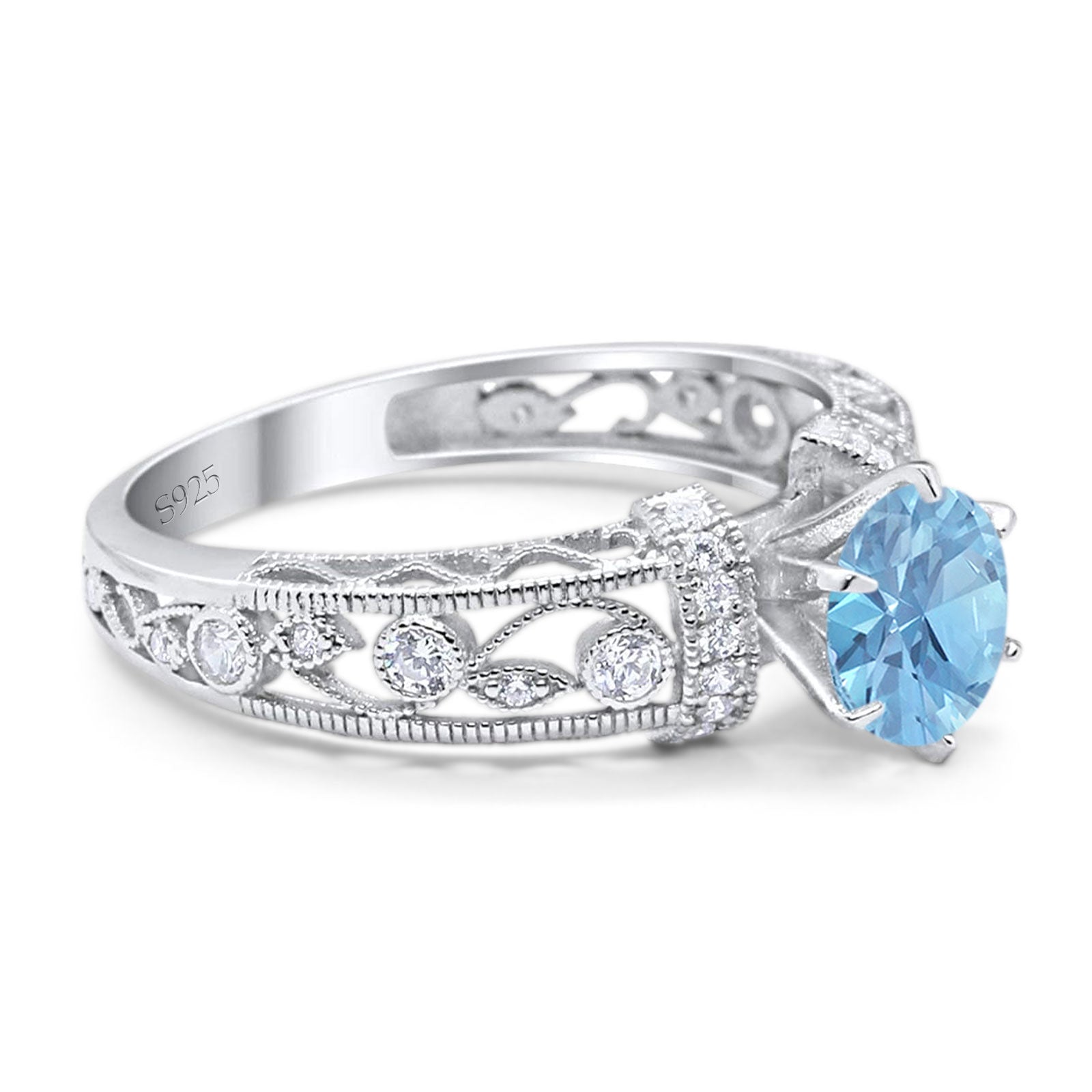 Art Deco Round Natural Stone Floral Ring