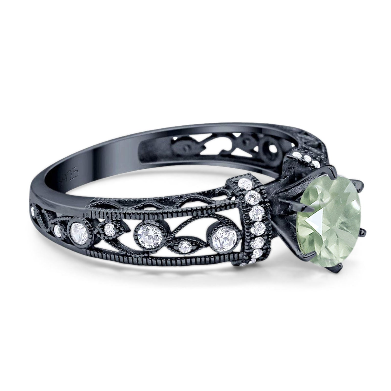 Art Deco Round Natural Stone Floral Ring