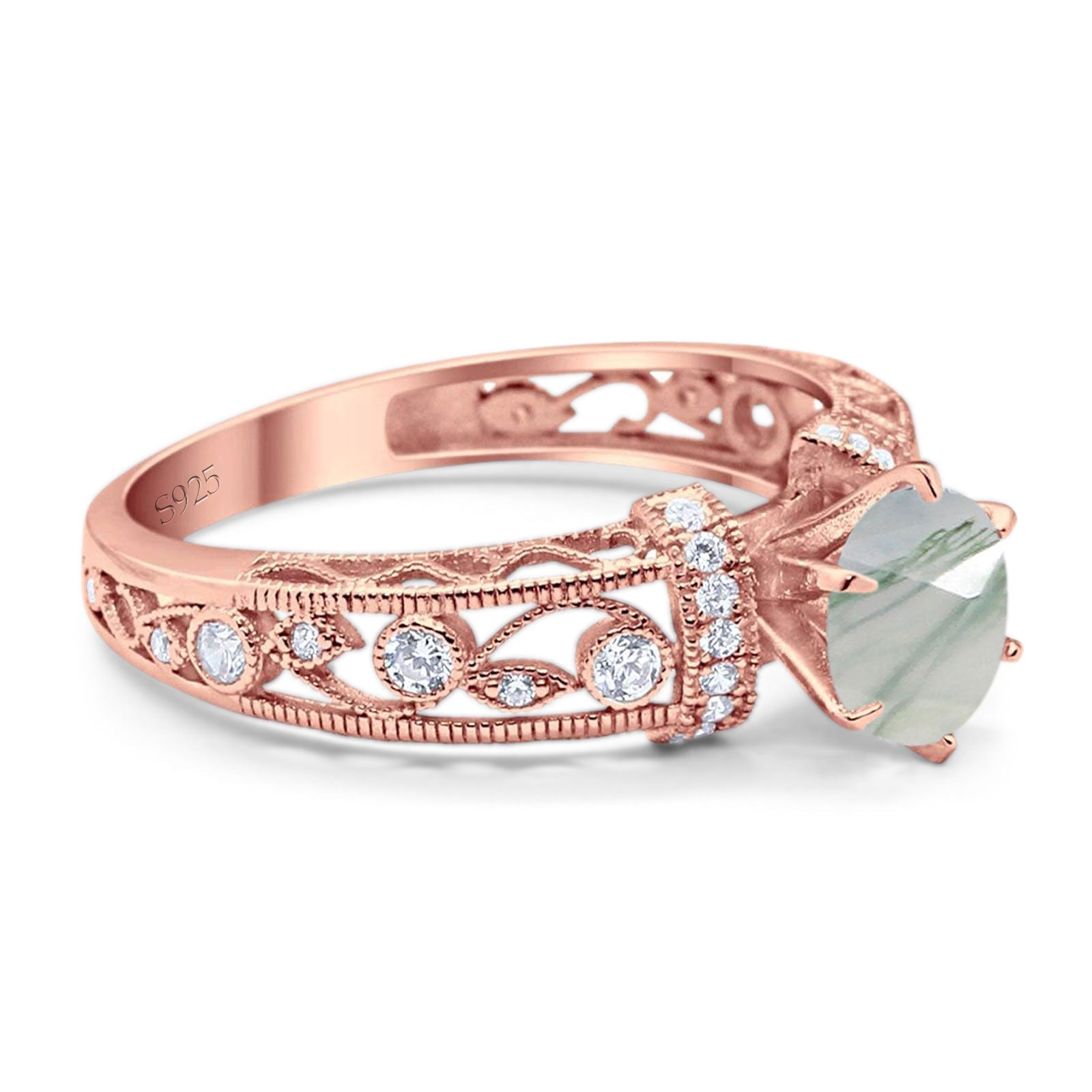 Art Deco Round Natural Stone Floral Ring
