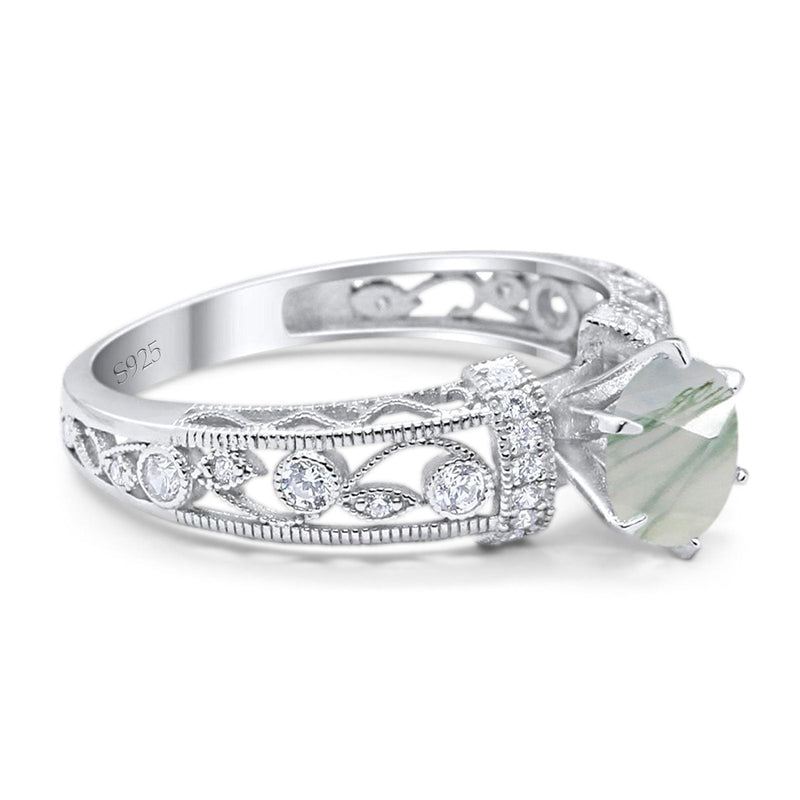 Art Deco Round Natural Stone Floral Ring