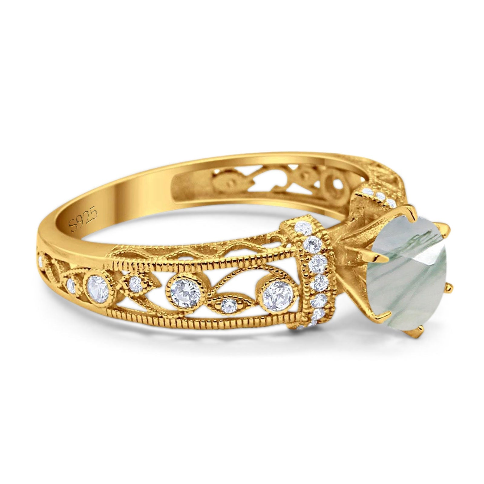 Art Deco Round Natural Stone Floral Ring