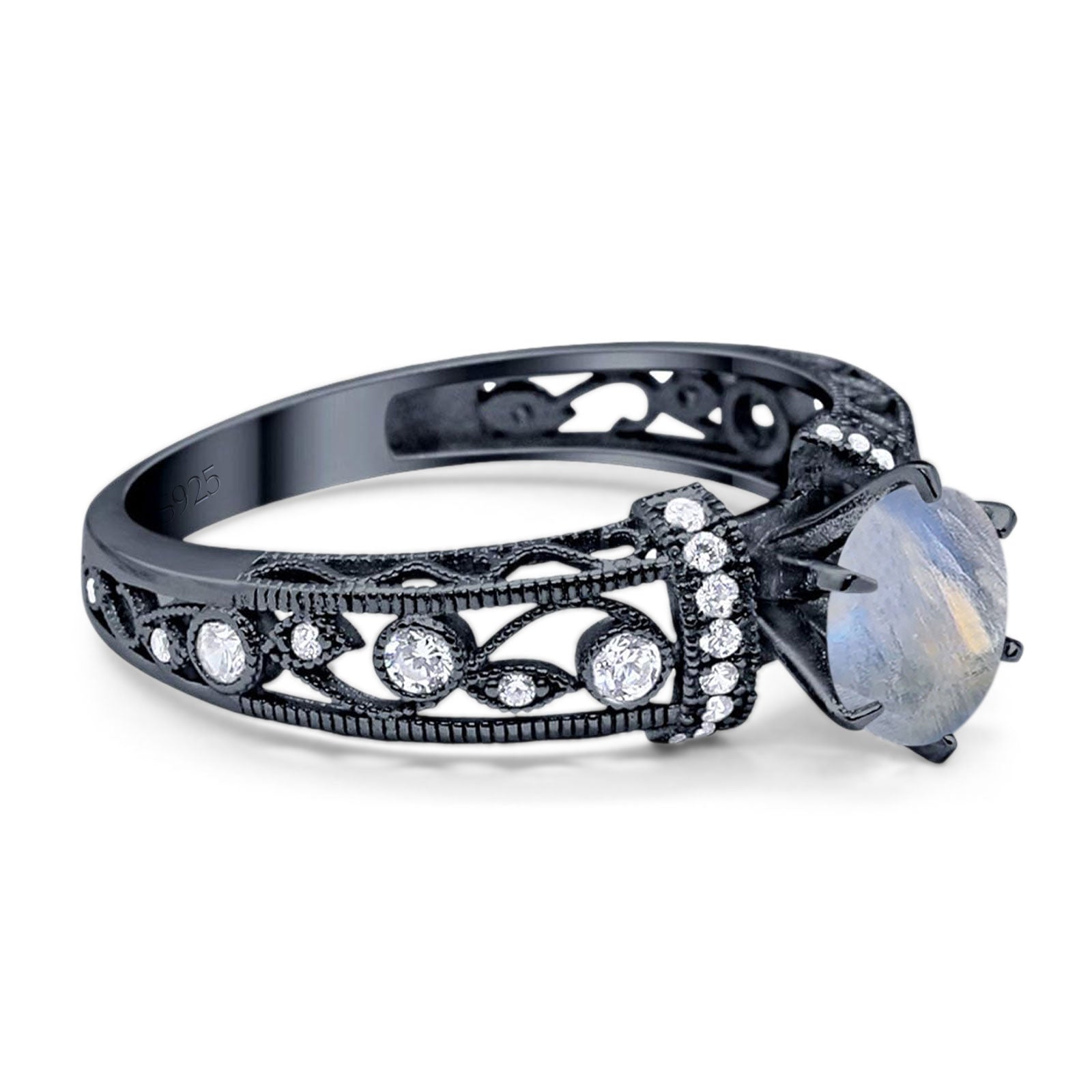 Art Deco Round Natural Stone Floral Ring