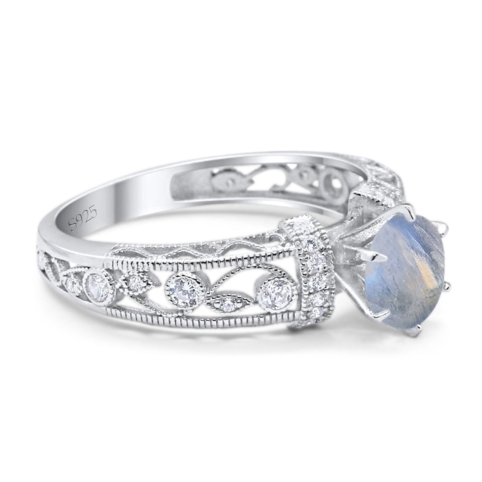 Art Deco Round Natural Stone Floral Ring