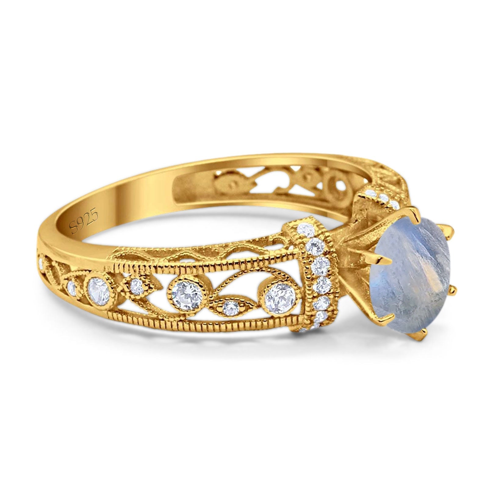 Art Deco Round Natural Stone Floral Ring