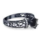 Art Deco Round Natural Stone Floral Ring