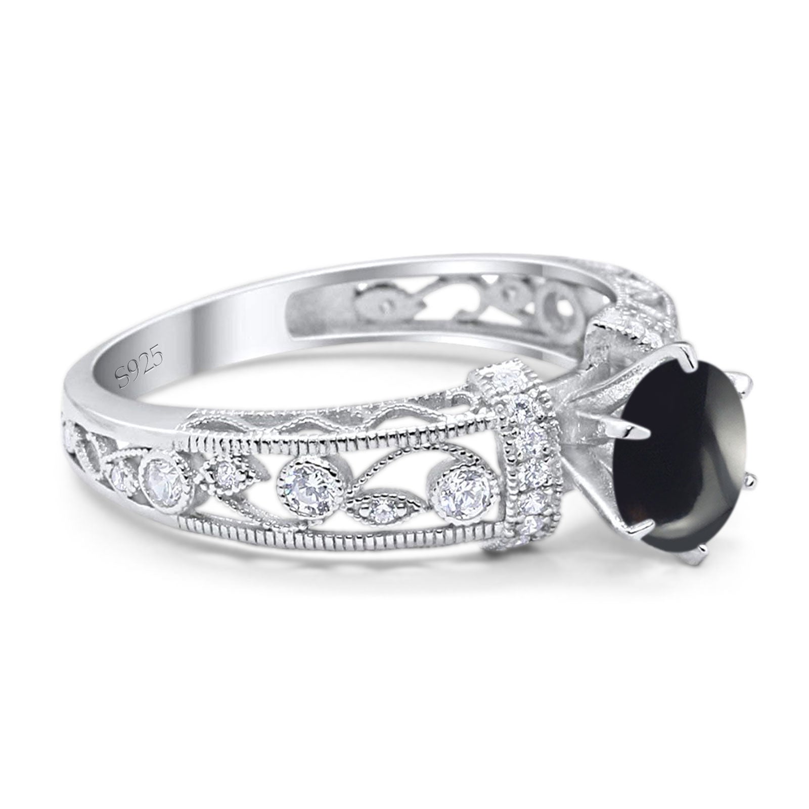 Art Deco Round Natural Stone Floral Ring
