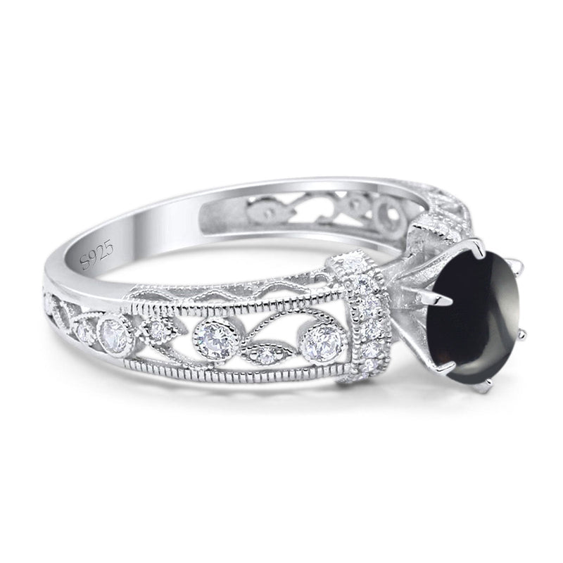 Art Deco Round Natural Stone Floral Ring