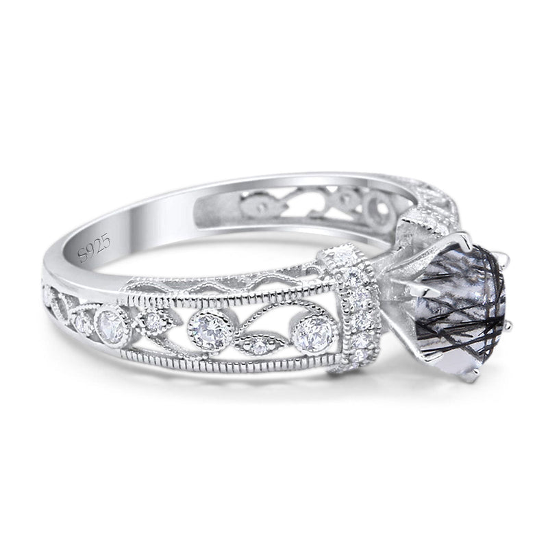 Art Deco Round Natural Stone Floral Ring