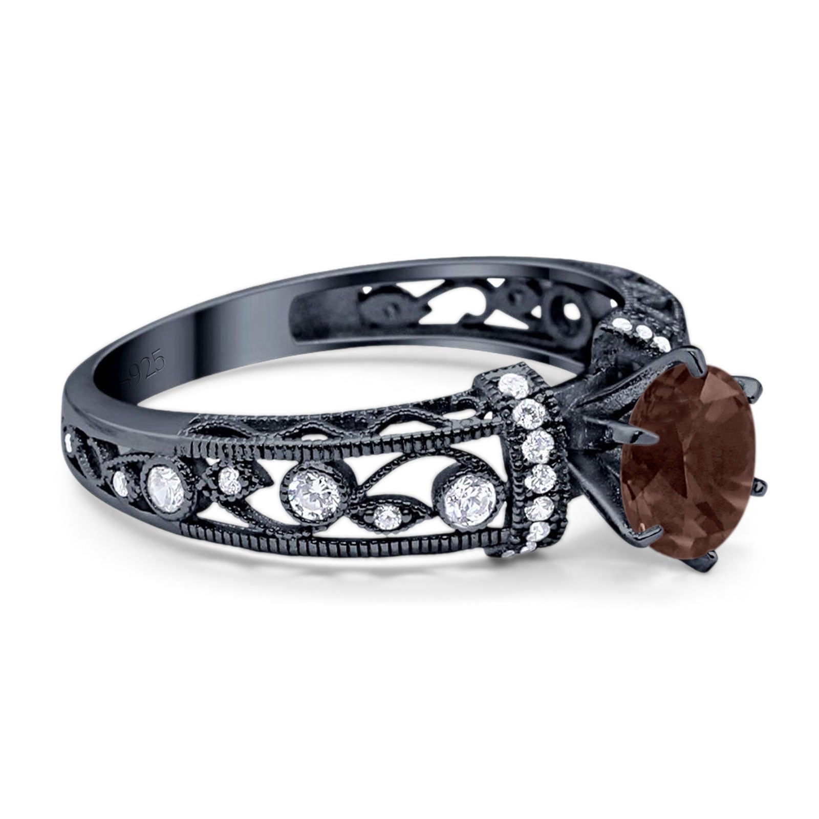 Art Deco Round Natural Stone Floral Ring