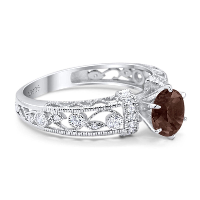 Art Deco Round Natural Stone Floral Ring