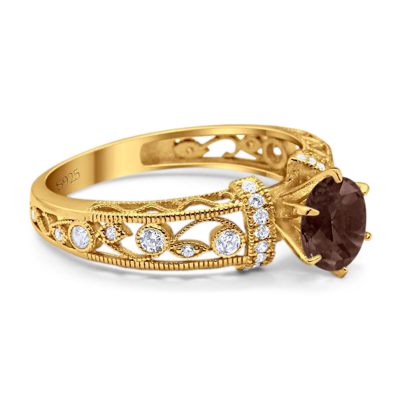 Art Deco Round Natural Stone Floral Ring