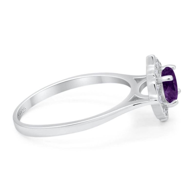 Floral Round Natural Stone Halo Ring
