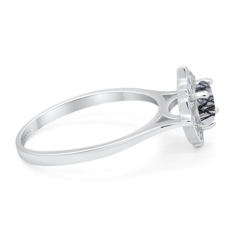Floral Round Natural Stone Halo Ring