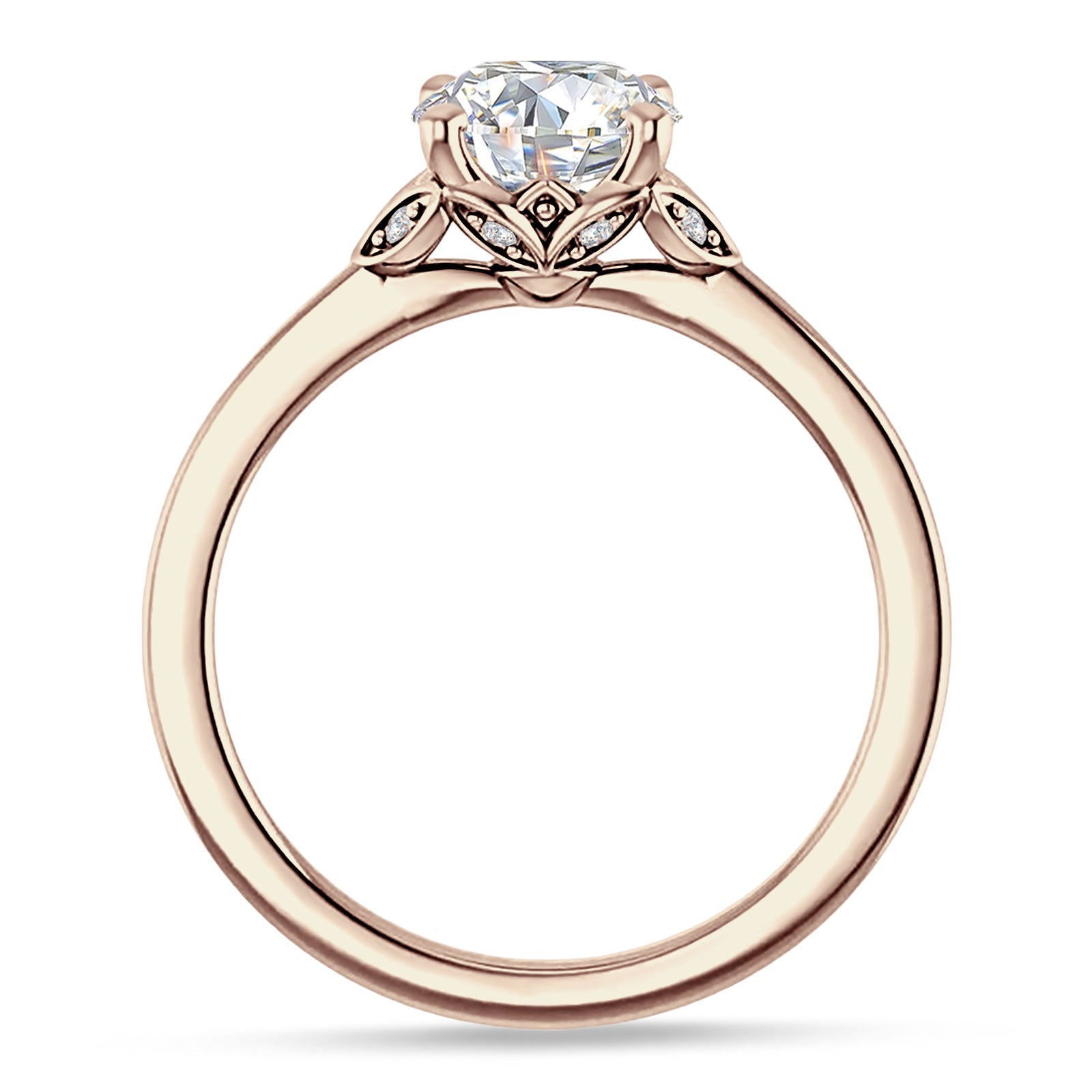 14K Gold IGI Certified Round 1 Carat Lab Grown Diamond Leaf Floral Ring
