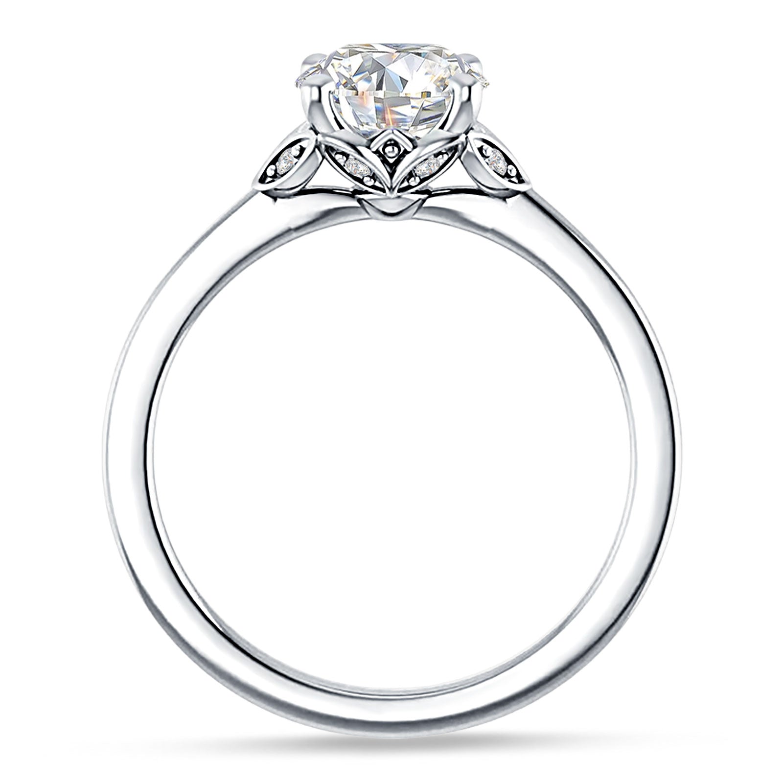 14K Gold IGI Certified Round 1 Carat Lab Grown Diamond Leaf Floral Ring