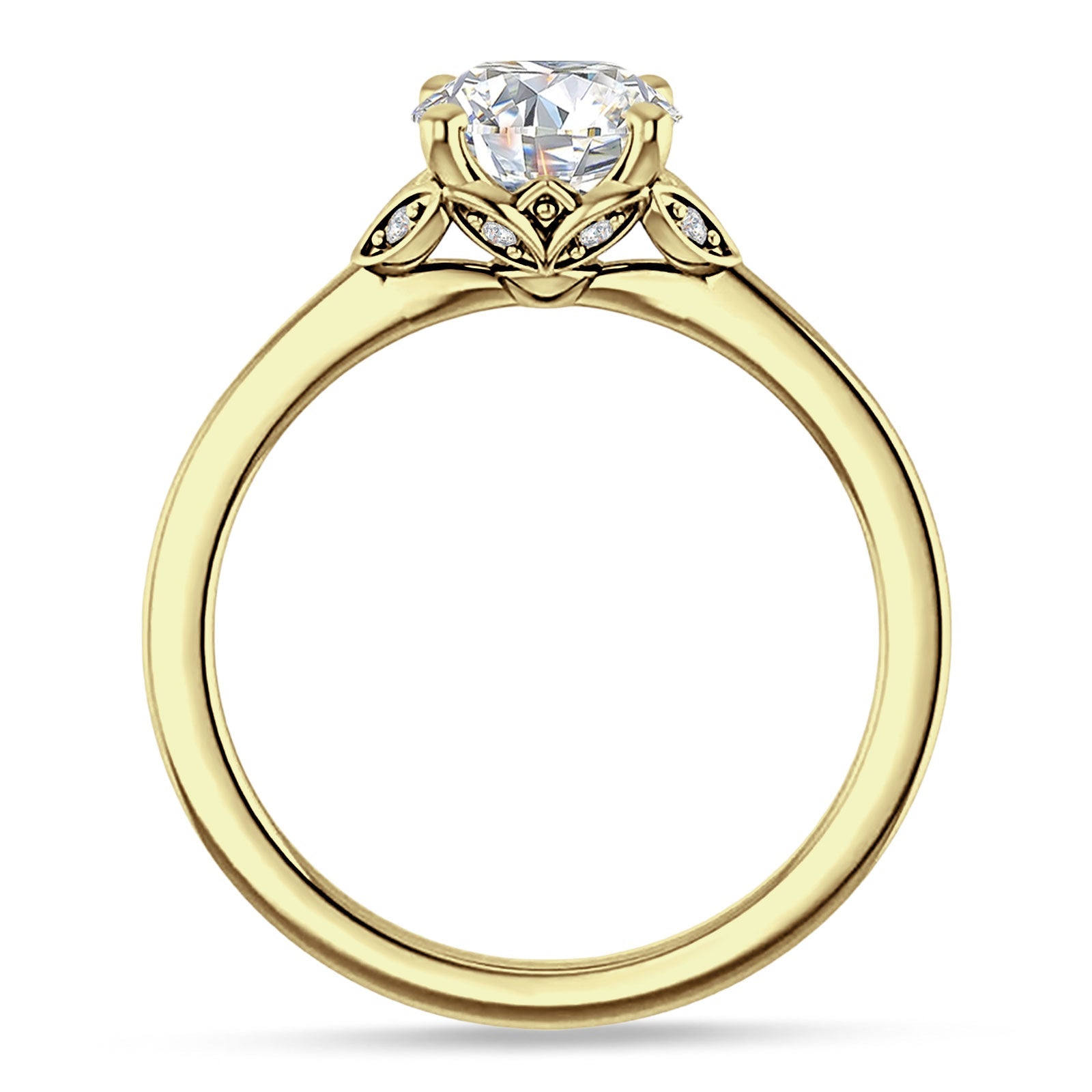 14K Gold IGI Certified Round 1 Carat Lab Grown Diamond Leaf Floral Ring