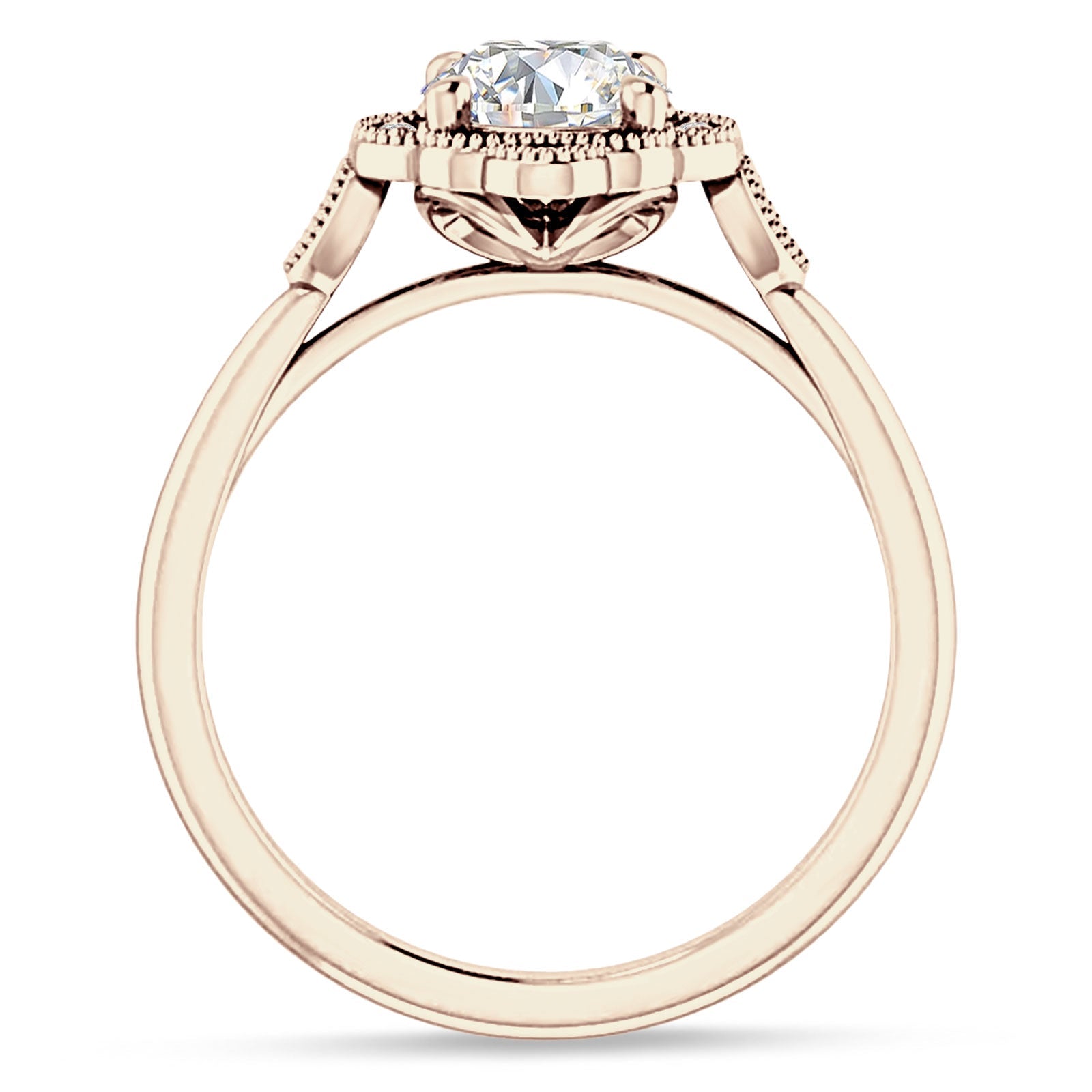 IGI Certified Round 3 Carat Lab Grown Diamond Art Deco Floral Beaded Ring