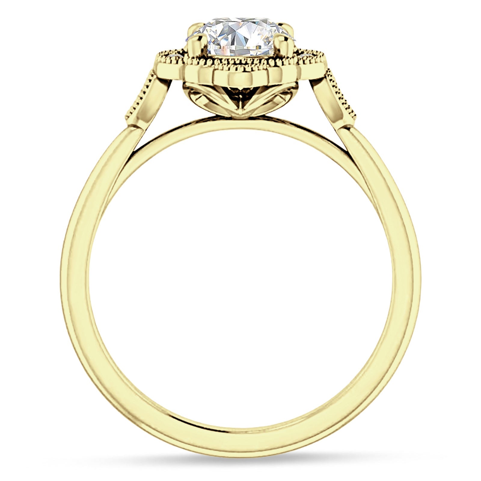 18K Gold IGI Certified Round 1 Carat Lab Grown Diamond Art Deco Floral Beaded Ring