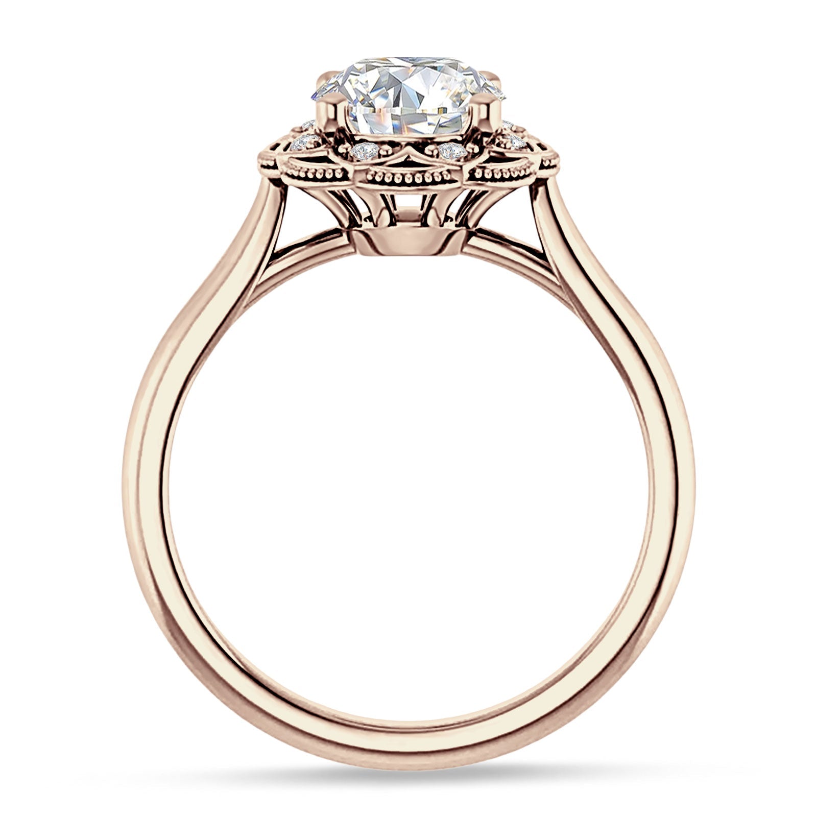 14K Gold IGI Certified Round 2 Carat Lab Grown Diamond Art Deco Floral Ring